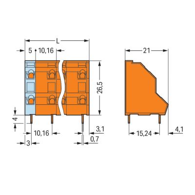 Listwa do płytek drukowanych 2-piętrowa 2-biegunowa pomarańczowa raster 10,16mm 736-802 /112szt./ WAGO (736-802)