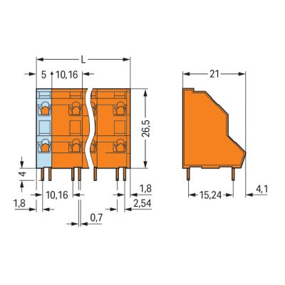 Listwa do płytek drukowanych 2-piętrowa 4-biegunowa pomarańczowa raster 10,16mm 736-854 /49szt./ WAGO (736-854)