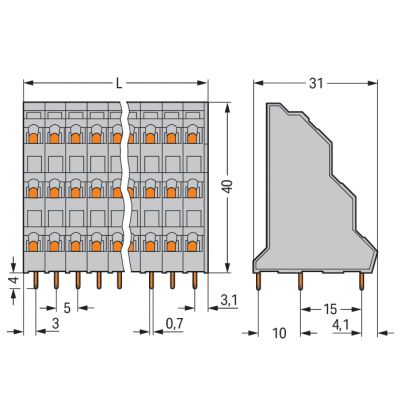 Listwa do płytek drukowanych 3-piętrowa 2-biegunowa szara raster 5mm 737-102 /92szt./ WAGO (737-102)