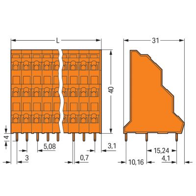 Listwa do płytek drukowanych 3-piętrowa 8-biegunowa pomarańczowa raster 5,08mm 737-308 /24szt./ WAGO (737-308)