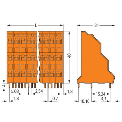 Listwa do płytek drukowanych 3-piętrowa 6-biegunowa pomarańczowa raster 5,08mm 737-406 /32szt./ WAGO (737-406)