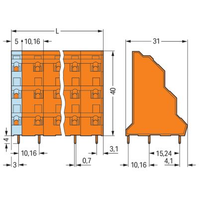 Listwa do płytek drukowanych 3-piętrowa 6-biegunowa pomarańczowa raster 10,16mm 737-806 /16szt./ WAGO (737-806)