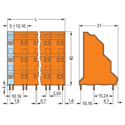 Listwa do płytek drukowanych 3-piętrowa 2-biegunowa pomarańczowa raster 10,16mm 737-852 /64szt./ WAGO (737-852)