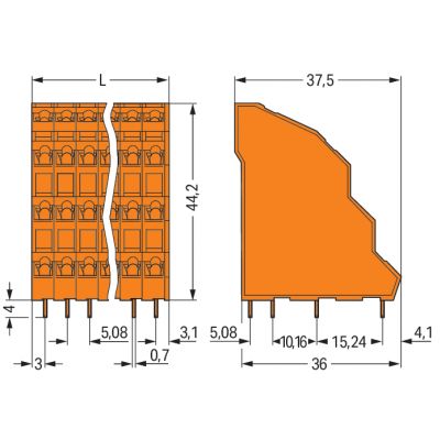 Listwa do płytek drukowanych 4-piętrowa 4x2 biegunowa pomarańczowa raster 5,08mm 738-302 /69szt./ WAGO (738-302)