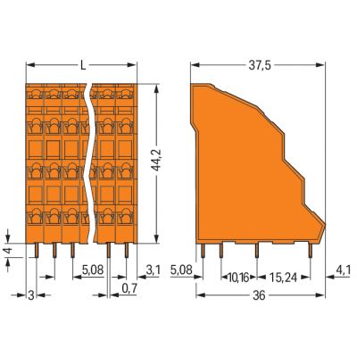 Listwa do płytek drukowanych 4-piętrowa 4x3 biegunowa pomarańczowa raster 5,08mm 738-303 /48szt./ WAGO (738-303)