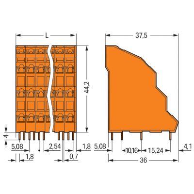 Listwa do płytek drukowanych 4-piętrowa 4x16 biegunowa pomarańczowa raster 5,08mm 738-416 /9szt./ WAGO (738-416)