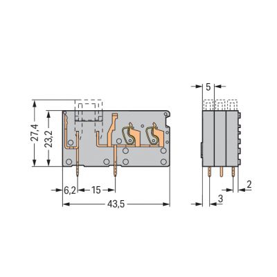 Złączka do płytek drukowanych bezpiecznikowa szara raster 5mm 742-161 /200szt./ WAGO (742-161)
