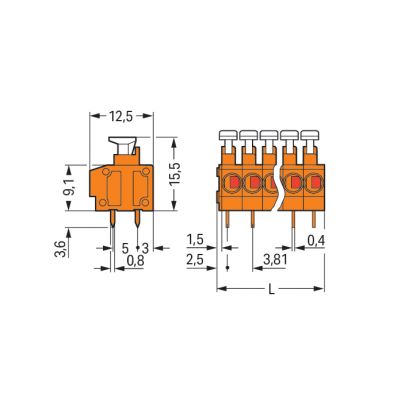 Listwa zaciskowa do płytek drukowanych 2-biegunowa pomarańczowa raster 3,81mm 235-102 /130szt./ WAGO (235-102)
