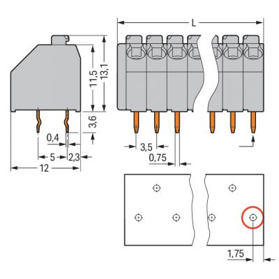 Listwa zaciskowa do płytek drukowanych 4-biegunowa szara raster 3,5mm 250-204 /75szt./ WAGO (250-204)