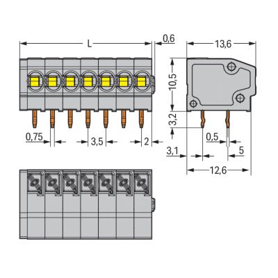 Listwa zaciskowa do płytek drukowanych 2-biegunowa szara raster 3,5mm 805-302 /145szt./ WAGO (805-302)