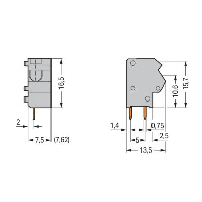 Złączka do płytek drukowanych jasnoszara raster 7,5/7,62mm 254-853 /100szt./ WAGO (254-853)