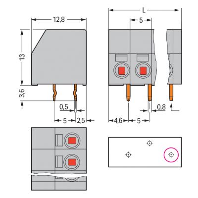 listwa zaciskowa do pł. drukowanych 10-torowa szara raster 5 mm (253-110)