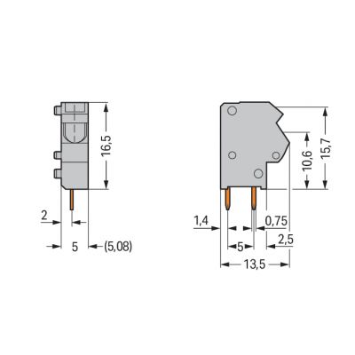 Złączka do płytek drukowanych ciemnoszara raster 5/5,08mm 254-802 /100szt./ WAGO (254-802)