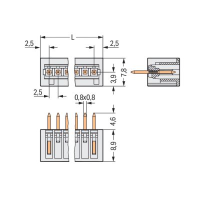 Wtyk MCS-MICRO 2-biegunowy jasnoszary raster 2,5mm 733-332 /200szt./ WAGO (733-332)