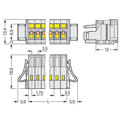 Gniazdo MCS-MINI Classic 2-biegunowe jasnoszare raster 3,5mm 734-102/037-000 /100szt./ WAGO (734-102/037-000)