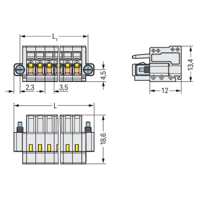 Gniazdo MCS-MINI Classic 2-biegunowe jasnoszare raster 3,5mm 734-102/107-000 /100szt./ WAGO (734-102/107-000)