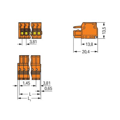 Gniazdo MCS-MINI 2-biegunowe pomarańczowe raster 3,81mm 2734-202 /200szt./ WAGO (2734-202)