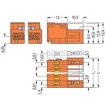 Wtyk MCS-MINI Classic 4-biegunowy pomarańczowy raster 3,81mm 734-334 /100szt./ WAGO (734-334)