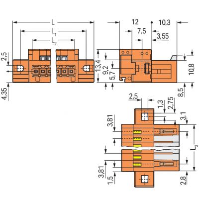 Wtyk MCS-MINI Classic 3-biegunowy pomarańczowy raster 3,81mm 734-333/019-000 /100szt./ WAGO (734-333/019-000)