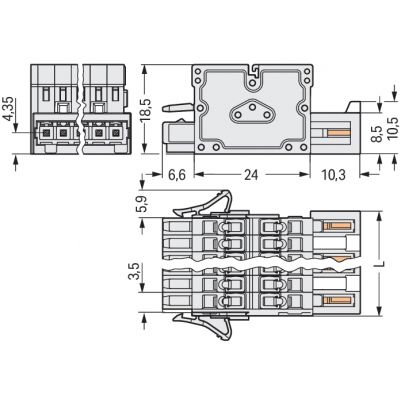 odgałęźnik raster 3,5 mm 4-torowy jasnoszary (734-364/037-000)