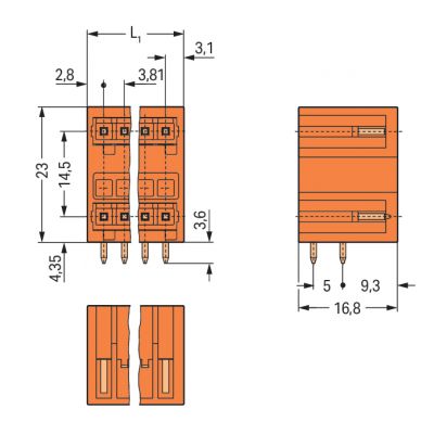 Wtyk dwupiętrowy MCS-MINI 2x4 biegunowy pomarańczowa raster 3,81mm 734-434 /100szt./ WAGO (734-434)