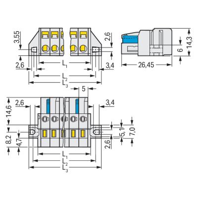 Gniazdo MCS-MIDI Classic 3-biegunowe jasnoszare raster 5mm 721-103/031-000 /50szt./ WAGO (721-103/031-000)