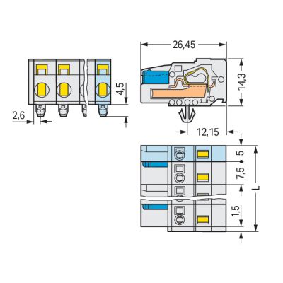 Gniazdo MCS-MIDI Classic 3-biegunowe jasnoszare raster 7,5mm 721-203/008-000 /100szt./ WAGO (721-203/008-000)