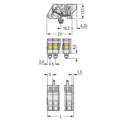 Gniazdo MCS-MIDI Classic kątowe 13-biegunowe jasnoszare raster 5mm 721-313/008-000 /25szt./ WAGO (721-313/008-000)