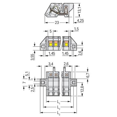 Gniazdo MCS-MIDI Classic kątowe 2-biegunowe jasnoszare raster 5mm 721-302/031-000 /100szt./ WAGO (721-302/031-000)