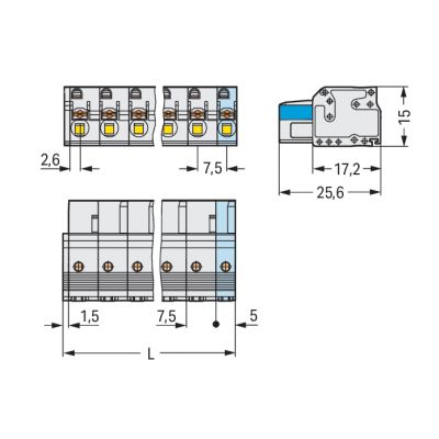 Gniazdo MCS-MIDI 6-biegunowy jasnoszare raster 7,5mm 2721-206/026-000 /50szt./ WAGO (2721-206/026-000)