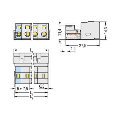 Wtyk MCS-MIDI Classic 3-biegunowy jasnoszary raster 7,5mm 723-603 /100szt./ WAGO (723-603)