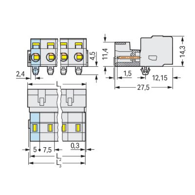 Wtyk MCS-MIDI Classic 3-biegunowy jasnoszary raster 7,5mm 723-603/018-000 /100szt./ WAGO (723-603/018-000)