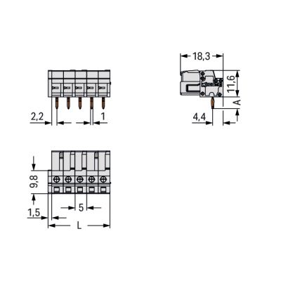 Gniazdo MCS-MIDI Classic 2-biegunowe jasnoszare raster 5mm 722-232 /100szt./ WAGO (722-232)
