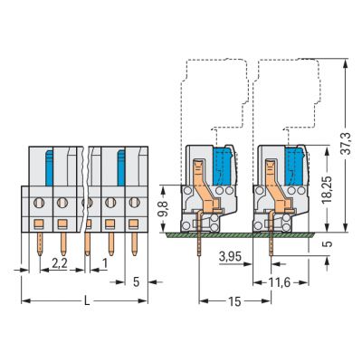 Gniazdo MCS-MIDI Classic 4-biegunowe jasnoszare raster 5mm 722-134 /100szt./ WAGO (722-134)