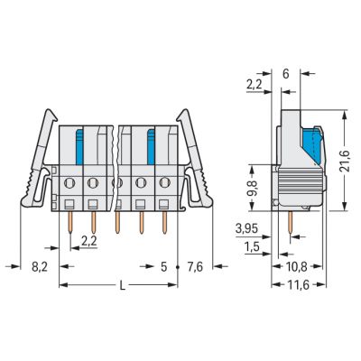 Gniazdo MCS-MIDI Classic 2-biegunowe jasnoszare raster 5mm 722-132/039-000 /100szt./ WAGO (722-132/039-000)