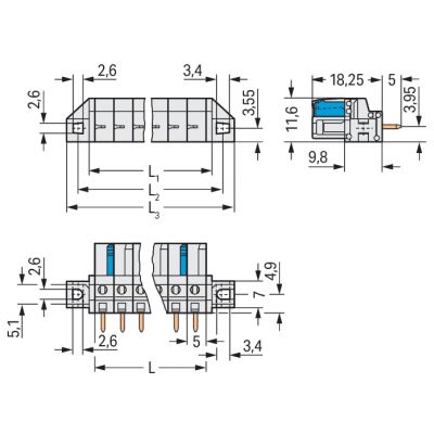 Gniazdo MCS-MIDI Classic 2-biegunowe jasnoszare raster 5mm 722-132/031-000 /100szt./ WAGO (722-132/031-000)