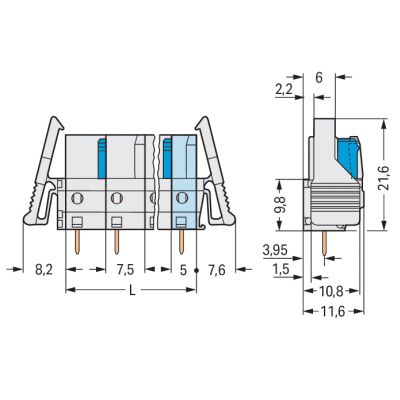 Gniazdo MCS-MIDI Classic 6-biegunowe jasnoszare raster 7,5mm 722-736/039-000 /25szt./ WAGO (722-736/039-000)