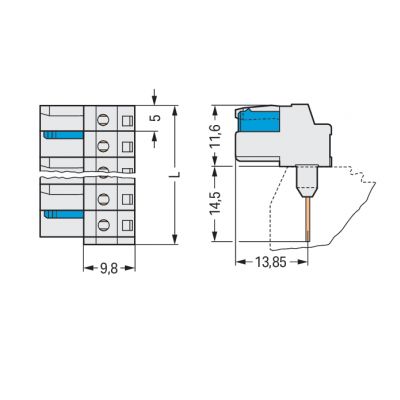 Gniazdo MCS-MIDI Classic 2-biegunowe jasnoszare raster 5mm 722-232/005-000 /100szt./ WAGO (722-232/005-000)