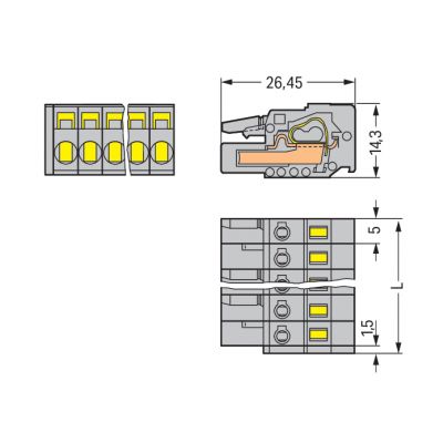 Gniazdo MCS-MIDI Classic 3-biegunowe szare raster 5mm 231-103/026-000 /100szt./ WAGO (231-103/026-000)