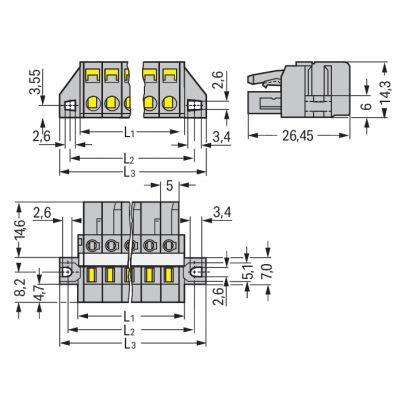 Gniazdo MCS-MIDI Classic 6-biegunowe szare raster 5mm 231-106/027-000 /50szt./ WAGO (231-106/027-000)