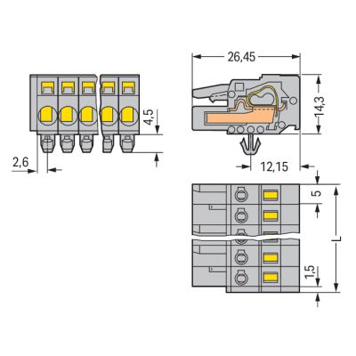 Gniazdo MCS-MIDI Classic 2-biegunowe szare raster 5mm 231-102/008-000 /100szt./ WAGO (231-102/008-000)