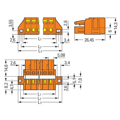 Gniazdo MCS-MIDI Classic 6-biegunowe pomarańczowe raster 5,08mm 231-306/027-000 /50szt./ WAGO (231-306/027-000)