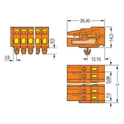 MCS-MIDI Classic gniazdo 2-biegunowe pomarańczowe raster 5,08 mm (231-302/008-000)