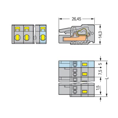 Gniazdo MCS-MIDI Classic 3-biegunowe szare raster 7,5mm 231-203/026-000 /100szt./ WAGO (231-203/026-000)