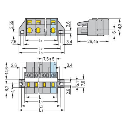 Gniazdo MCS-MIDI Classic 6-biegunowe szare raster 7,5mm 231-206/027-000 /25szt./ WAGO (231-206/027-000)