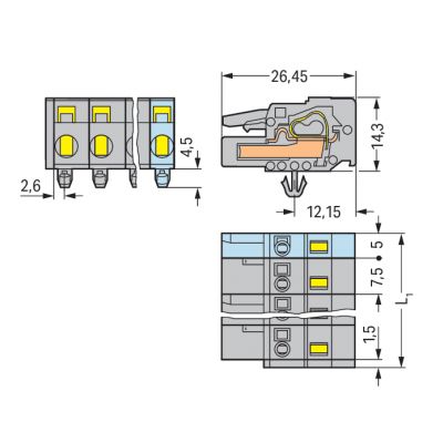 Gniazdo MCS-MIDI Classic 2-biegunowe szare raster 7,5mm 231-202/008-000 /100szt./ WAGO (231-202/008-000)