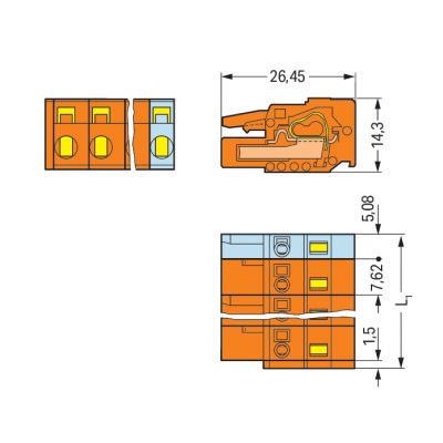 Gniazdo MCS-MIDI Classic 3-biegunowe pomarańczowe raster 7,62mm 231-703/026-000 /100szt./ WAGO (231-703/026-000)