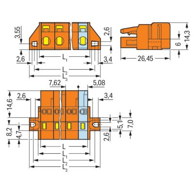 MCS-MIDI Classic gniazdo 2-biegunowe pomarańczowe raster 7,62 mm (231-702/031-000)