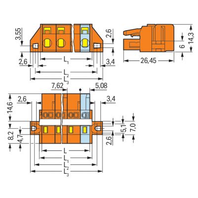 Gniazdo MCS-MIDI Classic 6-biegunowe pomarańczowe raster 7,62mm 231-706/027-000 /25szt./ WAGO (231-706/027-000)