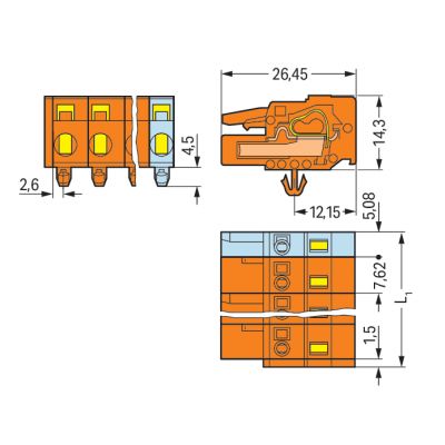 Gniazdo MCS-MIDI Classic 4-biegunowe pomarańczowe raster 7,62mm 231-704/008-000 /50szt./ WAGO (231-704/008-000)